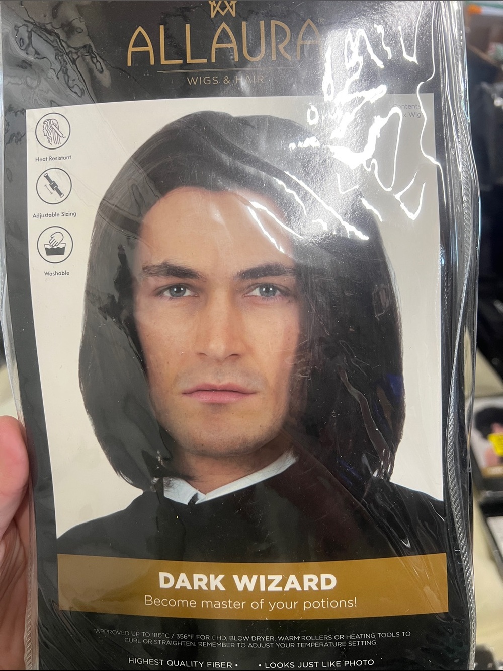 NWT ALLAURA Dark Wizard Black Costume Wig